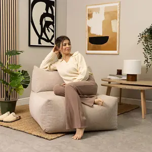 icon Tetra Fine Cord Natural Recliner and Slab Footstool