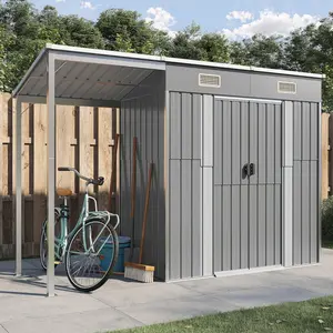 Broghin Garden Shed with Extended Roof Outdoor Tool Shed Storage Shed Steel Light Grey