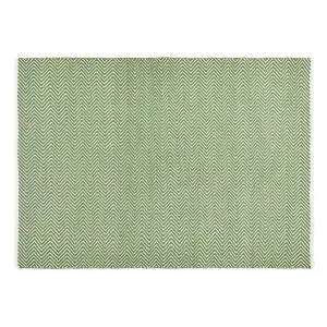 Woven Indoor Outdoor Washable Herringbone Reversible Rug Dark Green - 80cm x 150cm