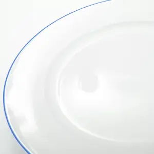 Set of 4 Durable White Ceramic Side Plates with Elegant Blue Rim