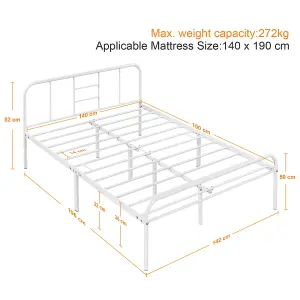 Yaheetech White 4ft6 Double Metal Bed Frame with High Headboard Strong Iron Platform Bed for Bedroom