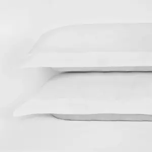 Highams 2 x Soft Polycotton Oxford Edge Pillowcase Set, White - 50 x 75cm