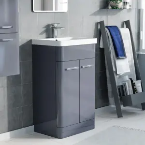 Nes Home 500mm Freestanding Grey Basin Vanity & 350mm Wall Hung Tall Cabinet Set