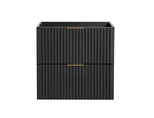 Wall Hung Vanity Unit 600mm Black Bathroom Cabinet with Drawers Ribbed Textured Floating Adel