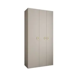 Elegant Cashmere Como I Hinged Door Wardrobe H2460mm W1200mm D500mm, Three Doors, Eight Shelves, Hanging Rail, Gold Handles