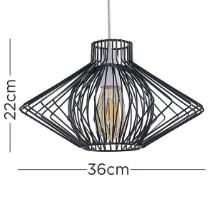 ValueLights Sinat Disperse Geometric Design Black Wire Basket Cage Ceiling Pendant Light Shade and LED Bulb