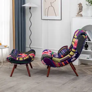 Fabric Patchwork Katia Accent Chair with Footstool Multicolour