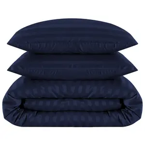 Renze Microfiber 250 TC Reversible Stripe Duvet Cover Set with Pillowcases Navy / Double Duvet Cover + 2 Standard  Pillowcases