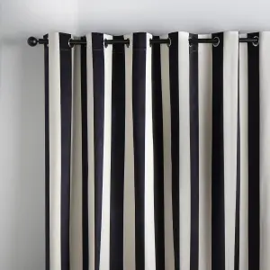 Stripe Blackout Eyelet Curtains Thermal Pair of Ring Top Panels, Mono - 66X72"