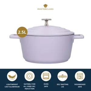 MasterClass Cast Aluminium 20cm Casserole Dish, Lavender