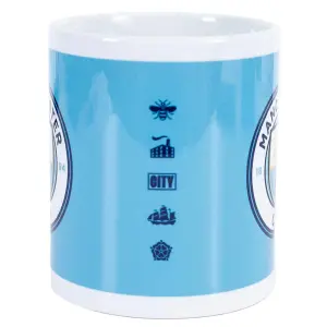 Manchester City FC Crest Ceramic Mug White/Sky Blue (One Size)