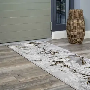 Silver Gold Metallic Modern Marble Living Runner Rug 70x240cm