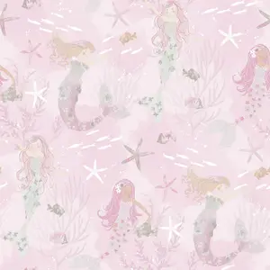 Galerie Tiny Tots 2 Pink Grey Glitter Mermaids Smooth Wallpaper