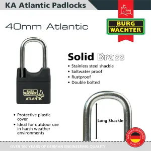 Long Shackle Brass Saltwater & Rustproof Keyed alike 40mm Padlock Long Shackle with protective cover (5 in a box)