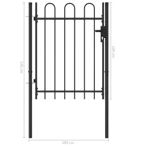 Berkfield Fence Gate Single Door with Arched Top Steel 1x1.2 m Black