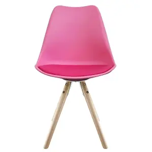 Soho Bright Pink Plastic Dining Chair with Pyramid Light Wood Legs