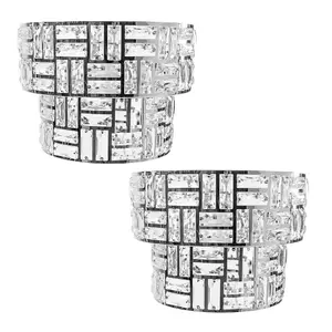 ValueLights Elise Pair of Acrylic Jewel Silver Two Tier Easy Fit Lamp Shades and LED Bulbs