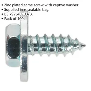 100 Pack M10 x 1/2 Inch Zinc Plated Acme Screws with Captive Washers for DIY and Professional Use