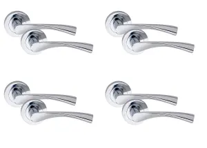 4 Pair Astrid Design Door Handles Polished Chrome Finish - Golden Grace