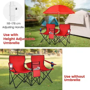 Costway Outdoor Portable Double Camping Chair Folding Picnic Chairs W/ Umbrella & Ice Bag