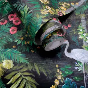 Holden Decor Jungle Paradise Black Tropical Smooth Wallpaper