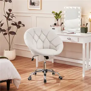 Yaheetech White Height Adjustable Tufted Office Chair with Armrests