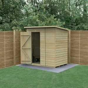 Forest Garden Beckwood Shiplap 6x4 ft Pent Natural timber Wooden Pressure treated Shed with floor (Base included) - Assembly service included