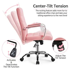 Yaheetech Height Adjustable PU Leather Office Chair with Armrests - Pink