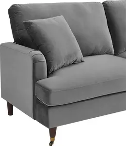 Brigette 3-Seater Grey Velvet Sofa With Antique Brass Castor Legs - Daals - Sofas