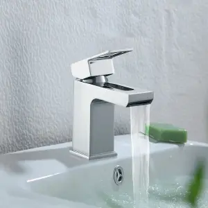 BATHWEST Bathroom Brass Chrome Basin Sink Mixer Taps Waterfall Single Modern Lever Faucet