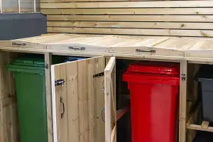 3 Wheelie Bin/2 Recycle Box Store - L80.4 x W273 x H120 cm - Timber