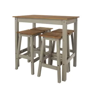 Corona Breakfast Table & 4 high Stool Set, Linea grey waxed pine