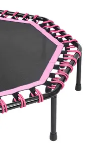 51 Inch Black Pink  Octagonal Garden Trampoline Fitness Trampoline with Adjustable T-Bar Handle  for Kids Adults