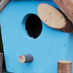 Blue Two Tier Bird House Decorative Garden Bird Nesting Birdbox Handmade Garden Rustic Birdwatching Gift Idea