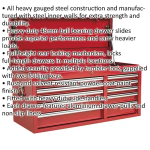 Lockable 10 Drawer Red Tool Chest - 1025mm x 435mm x 495mm Storage Solution