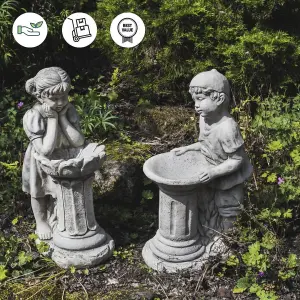 Dreaming Girl and Boy Garden Bird Bath Set