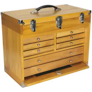 Wooden 8 Drawer Machinist Toolbox - Lockable Portable Chest for Tools