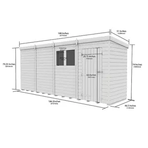 DIY Sheds 16x4 Pent Shed - Double Door With Windows