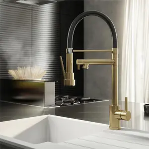 Liquida GD387BR Single Lever Multi Use Pull Out Brushed Brass Kitchen Mixer Tap