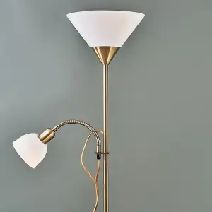 ValueLights Mozz Modern Antique Brass 2 Way Parent & Child Uplighter and Spotlight Design Floor Lamp with 2 x LED Bulbs