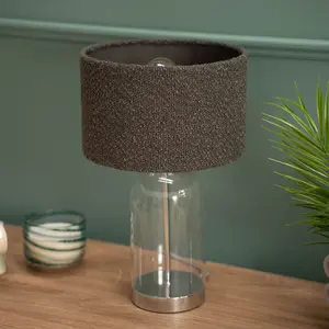 ValueLights Jessy Glass and Silver Chrome Metal Bedside Table Lamp with a Charcoal Grey Lampshade - Bulb Included