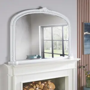 Overmantle Mirror Mayfair Arched Shape with White Frame- W 127cm x H 89cm x D 4cm for Hanging in Above the Fireplace,Bathroom