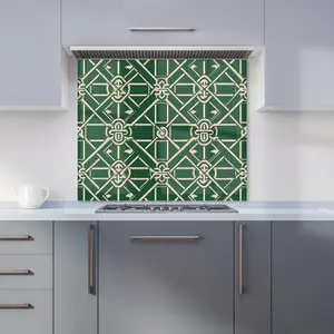 Green Lattice Design Premium Glass Kitchen Splashback W900mm x H650mm