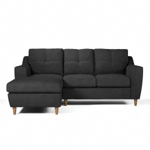 Baxter Fabric L Shaped 3 Seater Corner Sofa With Chaise Charcoal Left Hand Facing