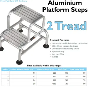 500mm Tall Stable Steps Sturdy Aluminium Frame 500mm Wide 2 Tread Step Ladder