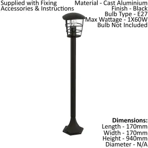 2 PACK IP44 Outdoor Bollard Light Black Lantern 1x 60W E27 Bulb Lamp Post