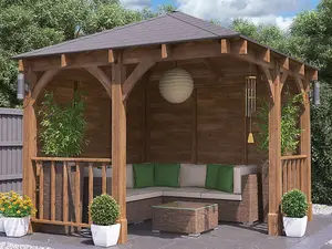 Dunster House Corner Gazebo Garden Shelter Canopy Wooden Roof Shingles 3m x 3m Leviathan