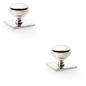 2 PACK - Classic Round Cabinet Door Knob & Matching Backplate Polished Nickel 38mm Handle