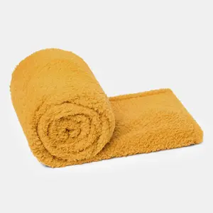 Brentfords Teddy Fleece Blanket Large Throw Over Bed, Yellow - 150 x 200cm