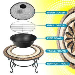 Homeology TOPANGA High-End Multi-Functional Garden Fire Pit, Brazier, Coffee Table, Bbq, Ice Bucket with Ceramic Tiles